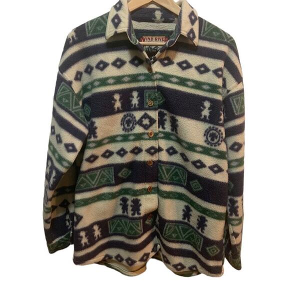 Vintage flannel shacket jacket warm shirt oversized with Aztec pattern. Sz M - Picture 1 of 7